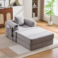 STILVORA Fauteuil 112 x 190 x 67 cm - Met Hocker, Zijvak En Kussen - Voor Woonkamer En Slaapkamer - Cordstof - Lichtgrijs