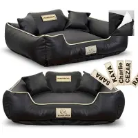 AIO Factory Hondenmand KINGDOG van eco-leer, 75x65 cm, gepersonaliseerd, afneembaar, antislip, zwart