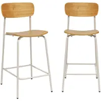 Sweeek - 2 vintage barkrukken multiplex met houtfineer en metalen poten l 42,5 x b 50 x h 94cm - toby
