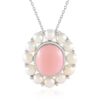 Cavill - Zilveren Halsketting - 925 Sterling Zilver Geplatineerd - Roze Opaal 5,634 ct - Zoetwaterparels - Elegant Verstelbaar Sieraad