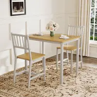 MODFU - Eettafelset - Compact - Industrieel - Voor Kleine Ruimtes - Spaanplaat En Staal - Naturel En Wit - 90 x 60 x 75,5 cm