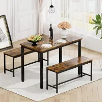 STILVORA Eettafelset - Ruimtebesparende Bartafel Met 2 Banken - Industrieel Design Voor Keuken En Woonkamer - Spaanplaat;Staal - 110x60x75 Cm - Zwart;Rustiek Bruin