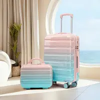 MODFU - 2-Delige Kofferset - Harde Schaal En 360° Wielen - Modern - Voor Reizen - Polycarbonaat - Roze - 20 En 14 Inch