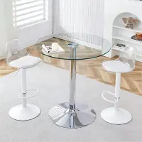 STILVORA Barset 89 Cm - Ronde Glazen Tafel Met 2 Verstelbare Draaibare Barkrukken - Voor Keuken En Bar - Transparant Wit