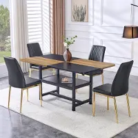 STILVORA Eettafelset 160 Cm - Met Opbergrek En 4 Eetkamerstoelen - Voor Eetkamer En Keuken - MDF Metaal - Zwart Goud Wit