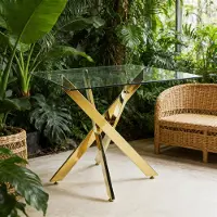 MODFU Eettafel - Glazen Blad En Metalen Poten - Modern - Goud