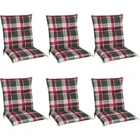 Beautissu Sunny RK – Set van 6 Tuinkussens Lage Rug 100x50 cm met UV-lichtechtheid Comfortabele Tuinstoel Zitkussen Rood Grijs geruit