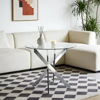 STILVORA Eettafel - Ronde Tafel Met Glazen Blad En Kruispoten - Voor Keuken En Eetkamer - Glas En Metaal - 80x80x75 Cm