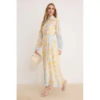 Turkishsouq Marineblauwe maxi-jurk met bloemenprint voor dames, lange casual/dagelijkse A-lijn jurk met hijab