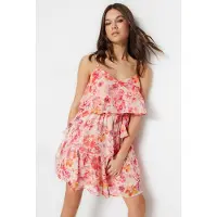 Turkishsouq Dames mini-jurkjes met bloemenprint en spaghettibandjes, geschikt voor avondjes uit of dagelijks gebruik, normale pasvorm.
