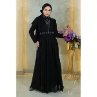 Turkishsouq Steen Detailed, Gedrapeerd Chest, Glitterend Avondjurk, Zwart