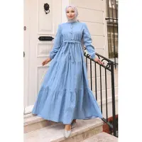 Turkishsouq Geknopt Layered Denim Jurk Lichtblauw