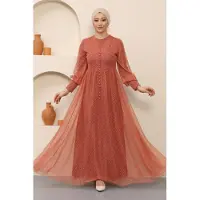 Turkishsouq Knoop Detailed Tule Avondjurk Zalm