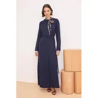 Turkishsouq Marineblauwe platte maxi-jurk voor dames met hijab