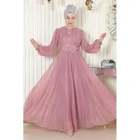 Turkishsouq Parel Detailed Gedrapeerd Glitter Avondjurk Oud roze