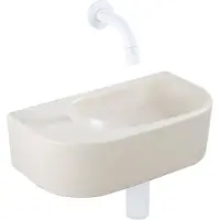 Qeramiq Fuente Fonteinset - 40x21.5x12cm - glad - halfrond - zonder kraangat - keramiek - fonteinkraan wit mat - afvoerplug - verlaagd sifon - beige SW1210765/SW696206/SW696216/SW1108833