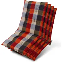 Beautissu Sun-NL – Set van 4 Premium Lage Rugleuning Kussen 100x50 cm - UV-bestendig & 8cm Dik Kussen Tuinstoelkussen Antislip Bevestigingsbanden – Stevige Stof Orange Beige Ruit