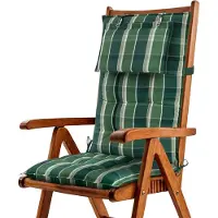 Beautissu Sun-HL -Premium Hoge Rugleuning Kussen met Hoofdkussen 120x50 cm – UV-bestendig & 8cm Dik Kussen Tuinstoelkussen Antislip Bevestigingsbanden – Stevige Stof Groen geblokt
