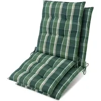 Beautissu Sun-NL – Set van 2 Premium Lage Rugleuning Kussen 100x50 cm - UV-bestendig & 8cm Dik Kussen Tuinstoelkussen Antislip Bevestigingsbanden – Stevige Stof Groen Ruit Gestreept