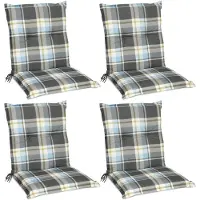 Beautissu Sunny BK †“ Set van 4 Tuinkussens Lage Rug 100x50 cm met UV-lichtechtheid Comfortabele Tuinstoel Zitkussen Blauw Grijs geruit