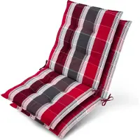 Beautissu Sun-NL – Set van 2 Premium Lage Rugleuning Kussen 100x50 cm - UV-bestendig & 8cm Dik Kussen Tuinstoelkussen Antislip Bevestigingsbanden – Stevige Stof Antraciet Rood Gestreept