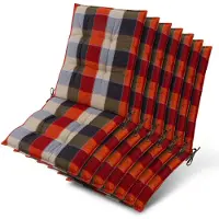 Beautissu Sun-NL – Set van 7 Premium Lage Rugleuning Kussen 100x50 cm - UV-bestendig & 8cm Dik Kussen Tuinstoelkussen Antislip Bevestigingsbanden – Stevige Stof Orange Beige Ruit