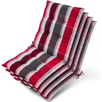 Beautissu Sun-NL – Set van 4 Premium Lage Rugleuning Kussen 100x50 cm - UV-bestendig & 8cm Dik Kussen Tuinstoelkussen Antislip Bevestigingsbanden – Stevige Stof Antraciet Rood Gestreept
