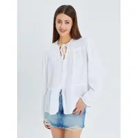 MixRay Lange Mouwen Losse Blouse met Strikhals