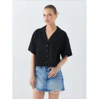 MixRay Losse Pasvorm Knoopshirt met Korte Mouwen en Pocket