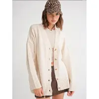 MixRay Geknoopte V-hals Geribbelde Brei Cardigan