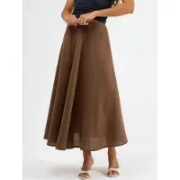 Busem Hoge Taille Geweven A-Lijn Maxi Rok