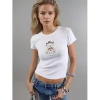 Busem Aangesloten Korte Mouw Crew Neck Katoenmix Top