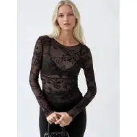 Busem Fitted Lange Mouwen Flock Print Tulle Blouse