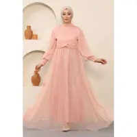 Turkishsouq Parel Detailed Tule Avondjurk Poeder