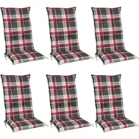 Beautissu Sunny RK – Set van 6 Tuinkussens Hoge Rug 120x50 cm met UV-lichtechtheid Comfortabele Tuinstoel Zitkussen Rood Grijs geruit