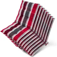 Beautissu Sun-NL – Set van 8 Premium Lage Rugleuning Kussen 100x50 cm - UV-bestendig & 8cm Dik Kussen Tuinstoelkussen Antislip Bevestigingsbanden – Stevige Stof Antraciet Rood Gestreept