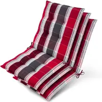 Beautissu Sun-NL – Set van 3 Premium Lage Rugleuning Kussen 100x50 cm - UV-bestendig & 8cm Dik Kussen Tuinstoelkussen Antislip Bevestigingsbanden – Stevige Stof Antraciet Rood Gestreept