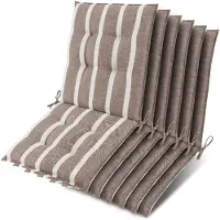Beautissu Sun-NL – Set van 6 Premium Lage Rugleuning Kussen 100x50 cm - UV-bestendig & 8cm Dik Kussen Tuinstoelkussen Antislip Bevestigingsbanden – Stevige Stof Beige Blanc Gestreept
