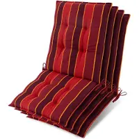 Beautissu Sun-NL – Set van 4 Premium Lage Rugleuning Kussen 100x50 cm - UV-bestendig & 8cm Dik Kussen Tuinstoelkussen Antislip Bevestigingsbanden – Stevige Stof Rood Gestreept
