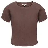 ONLY KIDS GIRL T-shirt met textuur donkerbruin Meisjes Viscose Ronde hals - maat 128