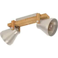 Eglo Cawton plafondspot, lengte 58,5 cm, staal/bruin, 2-lamps. Cawton, dimbaar, hout donker, Woon-/ Eetkamer, Hout, Industrieel design, buitenspot