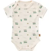 Fresk Romper met Korte Mouwen newborn - Babykleding - Biologisch Katoen - Ecru - Surf Boy