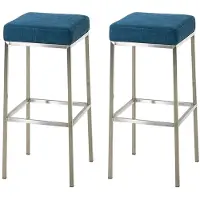 CLP Set van 2 barkrukken Montreal, met beklede zittingen en frame, inclusief voetsteun | Kleur: blauw, frame: roestvrij staal