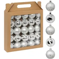 Atmosphera Feeric Christmas gedecoreerde kerstballen - 25x st - 6 cm - zilver/wit - kunststof
