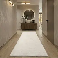 Floordirekt Premium Tapijtloper Op Maat Azade - Hoogwaardig Jacquardgeweven - Aangenaam Zachte Katoenpool - Ivoor - 80 x 400 cm