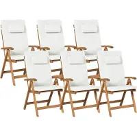 Beliani JAVA PREMIUM - Tuinstoel set van 6 - Gebroken wit - Acaciahout