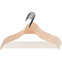 Kadax Houten kleerhangers met ingekerfde schouders, broekstang, ruimtebesparende garderobehanger voor broeken, rok, overhemd, pak, antislip, 360° draaibare metalen haak (6)