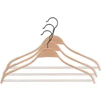 Kadax Houten kleerhanger met ingekerfde schouders, broekstang, ruimtebesparende garderobehanger voor broeken, rok, overhemd, pak, antislip, 360 graden draaibare metalen haak (3)