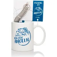 Westfalia Geschenkset 'Angler' - Stilvolles Keramik-Tassen-Set mit Fischmotiv und Robustem Schlüsselanhänger für Passionierte Angler und Outdoor-Enthusiasten