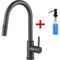 CECIPA MAX keukenkraan Met Uittrekbare Uitloop Zwart - Met Zeepdispenser 300ML - RVS keukenmengkraan - 360° draaibaar - Handdouche met 2 straalsoorten